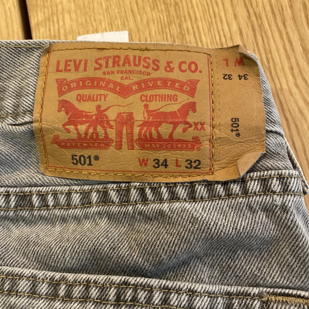 Levi 501 Original Fit Gray Wash Men's 32 Straight Leg Denim Button Fly Distress* - Picture 16 of 16